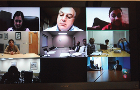 George L Bakris FACP top middle panel leads case discussions with primary care clinicians via teleconferencing regarding management of uncontrolled hypertension Photo courtesy of Christopher Mas